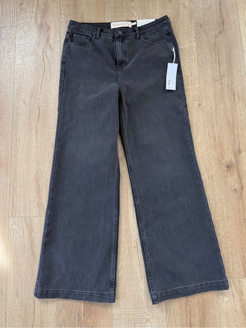 Soft Surroundings Ultimate Denim Wide Leg Jeans Size 10 Gray Charcoal Full Lengt